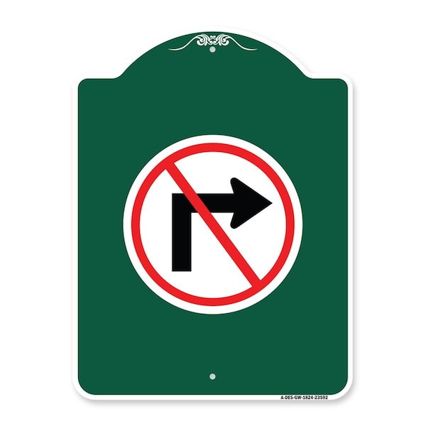 Amistad 18 x 24 in. Designer Series Sign - No Right Turn with Graphic Only, Green & White AM2071968 - main